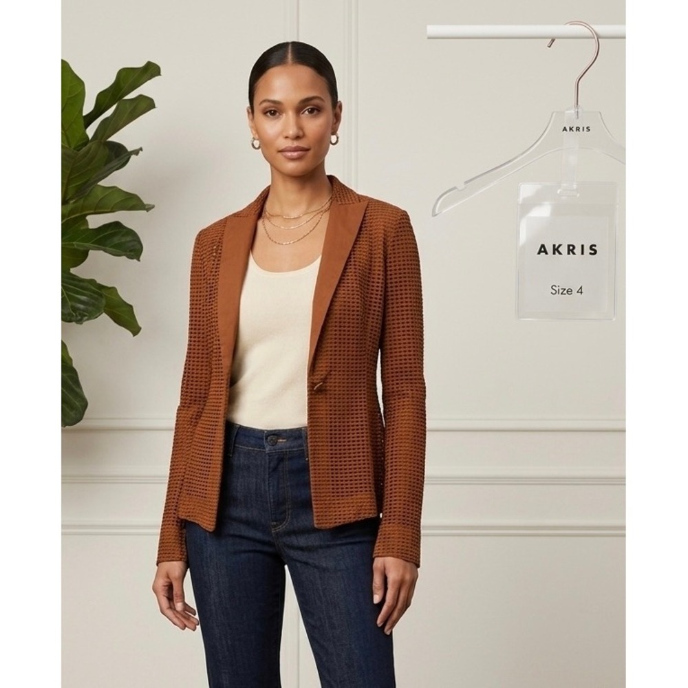 Akris Mesh Knit Blazer Women Size 4 Rust Brown Excellent Professional Modern